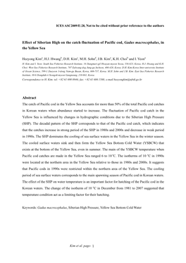 Effect of Siberian High on the Catch Fluctuation of Pacific Cod, Gadus Macrocephalus, in the Yellow Sea