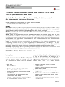 Antiemetic Use of Olanzapine in Patients with Advanced Cancer: Results from an Open-Label Multicenter Study