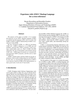 Experience with ANSI C Markup Language for a Cross-Referencer