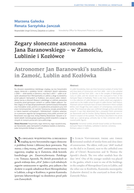 Zegary Słoneczne Astronoma Jana Baranowskiego – W Zamościu, Lublinie I Kozłówce Astronomer Jan Baranowski's Sundials I