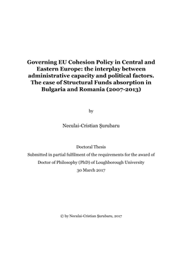 The Interplay Between Administrative Capacity and Political Factors. the Case of Structural Funds Absorption in Bulgaria and Romania (2007-2013)