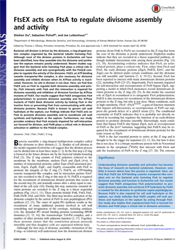 Ftsex Acts on Ftsa to Regulate Divisome Assembly and Activity