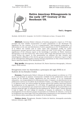 Native American Ethnogenesis in the Early 18Th Century of the Southeast US