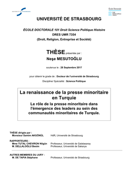 La Renaissance De La Presse Minoritaire En Turquie Le Rôle De La Presse Minoritaire Dans L'émergence Des Leaders Au Sein Des Communautés Minoritaires De Turquie