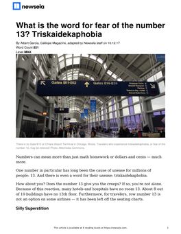 Triskaidekaphobia by Albert Garcia, Calliope Magazine, Adapted by Newsela Staff on 10.12.17 Word Count 831 Level MAX