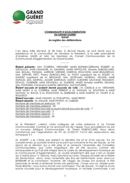 Conseil Communautaire Du 28 Mars 2019