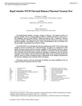 Bepicolombo MTM Thermal Balance/Thermal Vacuum Test