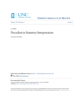 Precedent in Statutory Interpretation Lawrence M