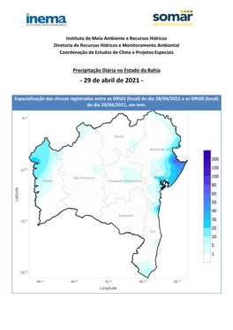 Instituto De Meio Ambiente E Recursos Hídricos Diretoria De Recursos Hídricos E Monitoramento Ambiental Coordenação De Estudos De Clima E Projetos Especiais