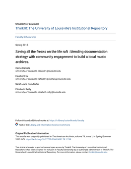 Saving All the Freaks on the Life Raft : Blending Documentation Strategy with Community Engagement to Build a Local Music Archives