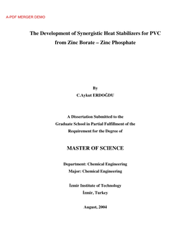 The Development of Synergistic Heat Stabilizers for PVC from Zinc Borate – Zinc Phosphate