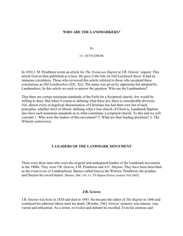 WHO ARE the LANDMARKERS? in 1854 J. M. Pendleton Wrote An