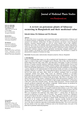 A Review on Poisonous Plants of Fabaceae Occurring in Bangladesh