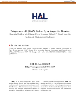 E-Type Asteroid (2867) Steins: Flyby Target for Rosetta