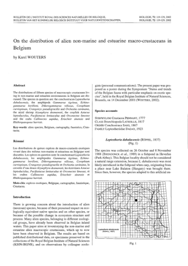 On the Distribution of Alien Non-Manne and Estuarine Macro-Crustaceans M Belgium by Karel WOUTERS