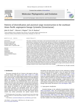 Patterns of Diversification and Ancestral Range Reconstruction In