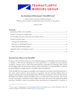 An Analysis of Germany's Netzdg Law†