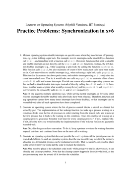 Synchronization in Xv6