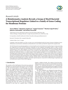 A Bioinformatics Analysis Reveals a Group of Mocr Bacterial Transcriptional Regulators Linked to a Family of Genes Coding for Membrane Proteins