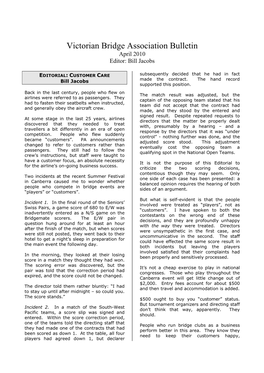 Victorian Bridge Association Bulletin April 2010 Editor: Bill Jacobs