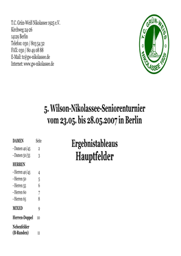 5. Wilson-Nikolassee-Seniorenturnier Vom 23.05. Bis 28.05.2007 in Berlin