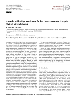 A Coral-Rubble Ridge As Evidence for Hurricane Overwash, Anegada (British Virgin Islands)