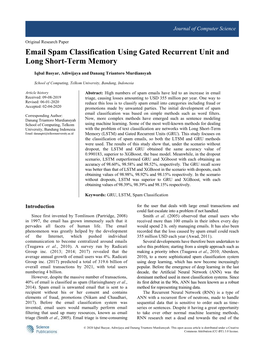 Email Spam Classification Using Gated Recurrent Unit and Long Short-Term Memory