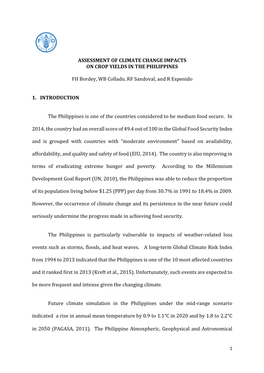 Assessment of Climate Change Impacts on Crop Yields in the Philippines