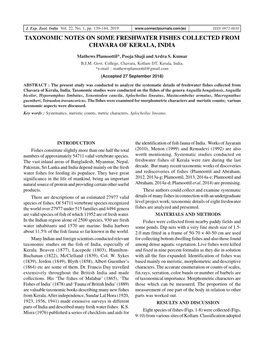 Taxonomic Notes on Some Freshwater Fishes Collected from Chavara of Kerala, India