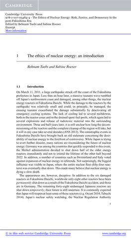 1 the Ethics of Nuclear Energy: an Introduction