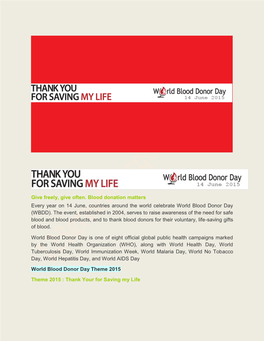 World Blood Donor Day Speech Essay