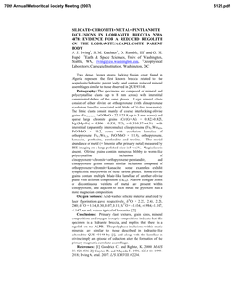 Silicate+Chromite+Metal+Pentlandite Inclusions in Lodranite Breccia Nwa 4478: Evidence for a Reduced Regolith on the Lodranite/Acapulcoite Parent Body A