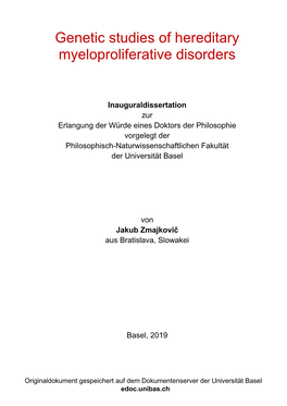 Genetic Studies of Hereditary Myeloproliferative Disorders