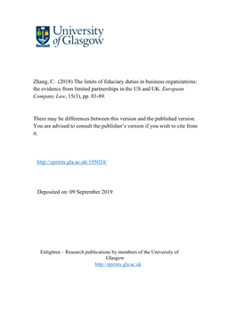 The Limits of Fiduciary Duties in Business Organizations: the Evidence from Limited Partnerships in the US and UK