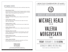 MICHAEL HEALD • Saturday, February 17, 2018: Liederabend: Art Songs in English, Guk-Hui Han, Director 5:00Pm Daniel VIOLIN Recital Hall Tickets FREE