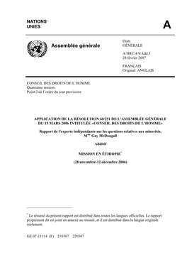 Assemblée Générale GÉNÉRALE A/HRC/4/9/Add.3 28 Février 2007