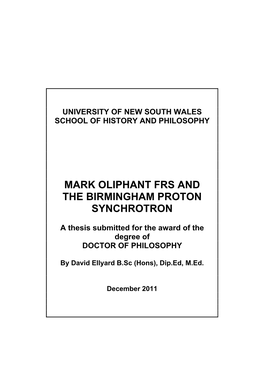 Mark Oliphant Frs and the Birmingham Proton Synchrotron
