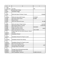 Lot Number Lot Title VIN 1 PLEASE READ TERMS 1V Studebaker Buggy 2V 1955 John Deere 70 Diesel Tractor 7022802 2VA 1962 John