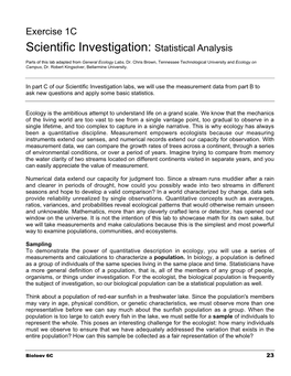 Exercise 1C Scientific Investigation: Statistical Analysis