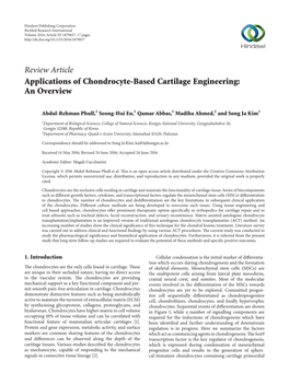 Applications of Chondrocyte-Based Cartilage Engineering: an Overview