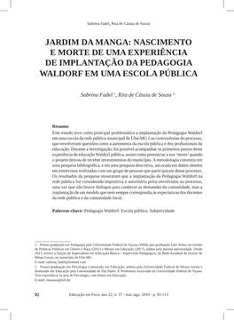 Nascimento E Morte De Uma Experiência De Implantação Da Pedagogia Waldorf Em Uma Escola Pública