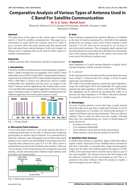 Comparative Analysis of Various Types of Antenna Used in C Band for Satellite Communication 1Dr