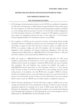 Exit Order in Respect of OTC Exchange of India Page 1 of 5 WTM/RKA