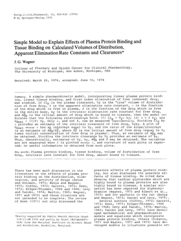 Simple Model to Explain Effects of Plasma Protein Binding and Tissue