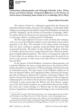 Constantinos Athanasopoulos and Christoph Schneider (Eds.), Divine Essence and Divine Energies