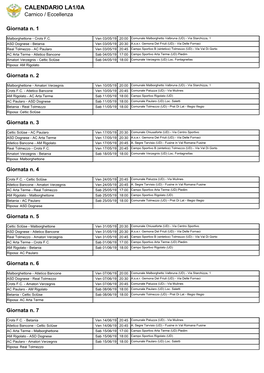 CALENDARIO LA1/0A Carnico / Eccellenza