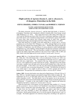 Flight Activity of Agriotes Lineatus L. and A. Obscurus L. (Coleoptera: Elateridae) in the Field