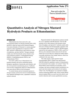 Quantitative Analysis of Nitrogen Mustard Hydrolysis Products As Ethanolamines