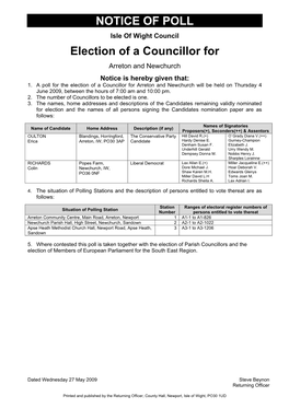 NOTICE of POLL Election of a Councillor