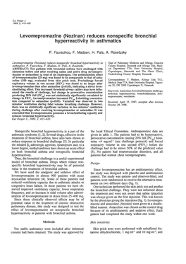 Levomepromazine (Nozinan) Reduces Nonspecific Bronchial Hyperreactivity in Asthmatics